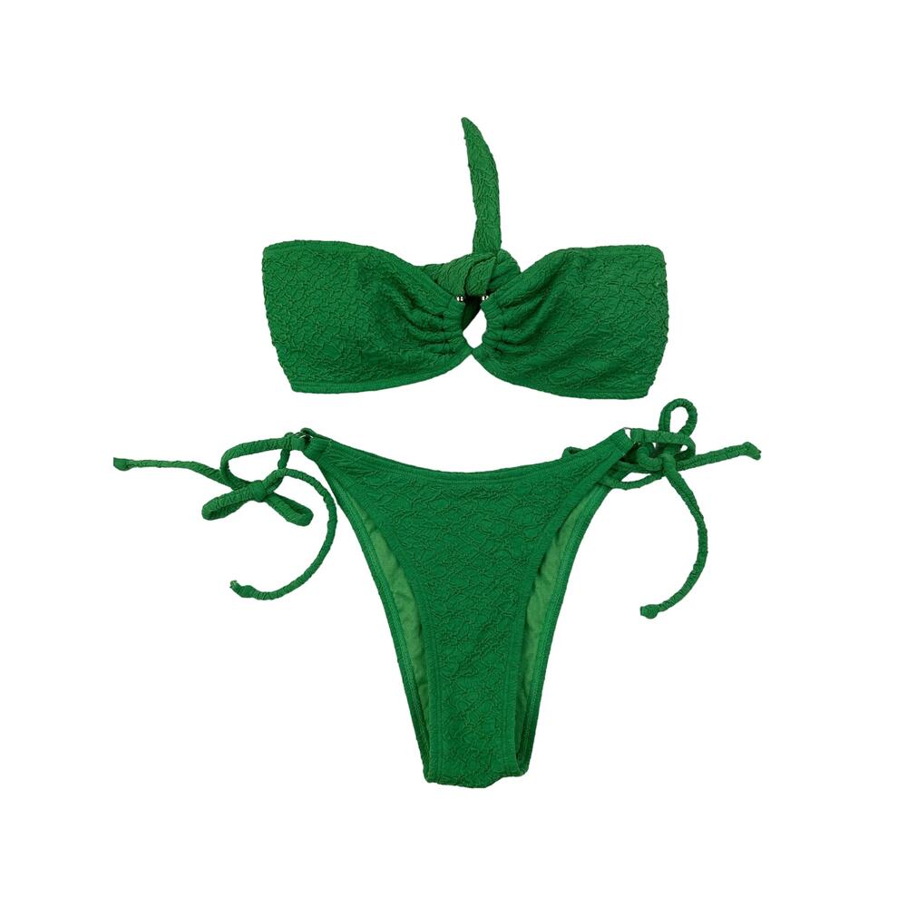 Unknown Brand - Bandeau Style Top and String Tie Bikini Set in Green